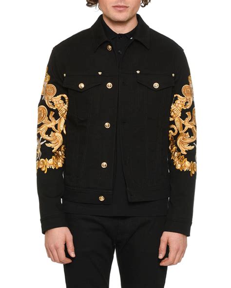 versace jacket men black|Versace denim jacket men.